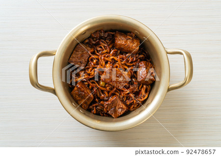 Jjapaguri or Chapaguri, Korean Black Beans Spicy Noodles with Beef Jjapaguri or Chapaguri, Korean Black Beans Spicy Noodles with Beef 92478657