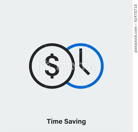 Time saving linear vector icon. Isolated outline pictogram of a coin and clock on light background 92478718