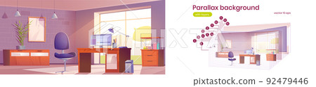 Parallax background with office workplace interior Parallax background with office workplace interior 92479446