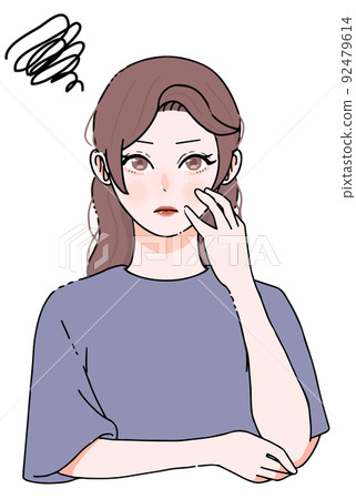 需要皮膚護理的年輕女子的插圖_易怒_ 需要皮膚護理的年輕女子的插圖_易怒_ 92479614