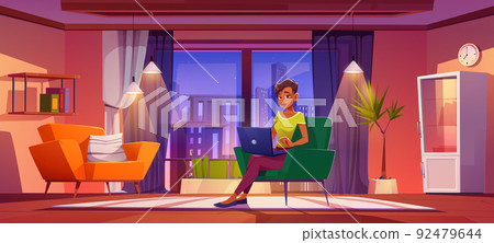 Remote freelance, work from home, woman freelancer 92479644