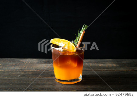 black coffee with orange and lemon juice 92479692