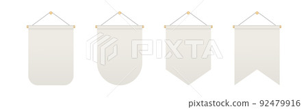 Empty white bunting pennants of various shapes. Hanging realistic pennants and flags with rope. Bunting flags mock up. Blank realistic templates. Vector illustration isolated on white background Empty white bunting pennants of various shapes. Hanging realistic pennants and flags with rope. Bunting flags mock up. Blank realistic templates. Vector illustration isolated on white background 92479916