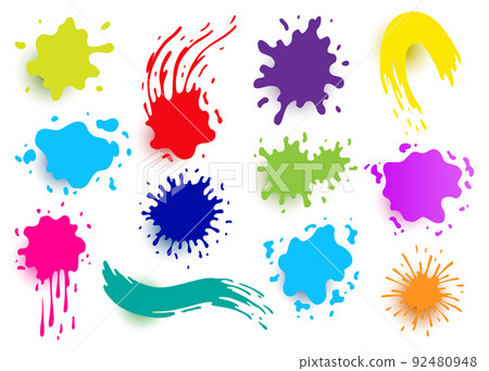 Paint blots. Splashes set for design use. Colorful grunge shapes collection. Dirty stains and silhouettes. Color ink splashes with shadow Paint blots. Splashes set for design use. Colorful grunge shapes collection. Dirty stains and silhouettes. Color ink splashes with shadow 92480948