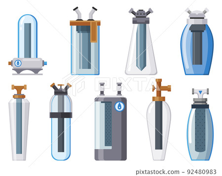 Water filters. Mineral filtration or purification systems collection. Pitchers with filters. Water equipment for water cleaning. Special modern technologies for liquid purification 92480983