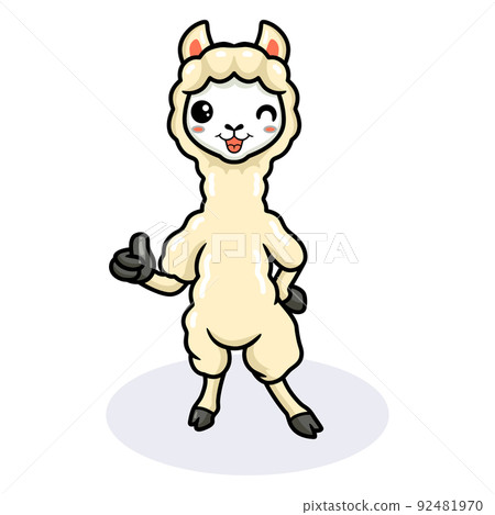 Cute little alpaca cartoon giving thumb up 92481970