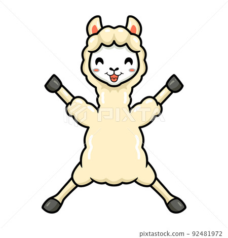 Cute little alpaca cartoon raising hands 92481972