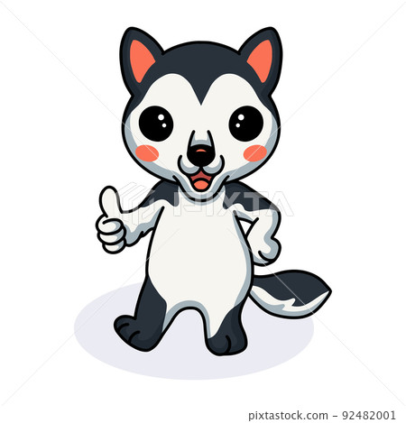Cute little husky dog cartoon giving thumb up Cute little husky dog cartoon giving thumb up 92482001