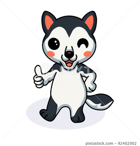 Cute little husky dog cartoon giving thumb up Cute little husky dog cartoon giving thumb up 92482002
