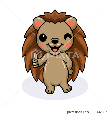 Cute little hedgehog cartoon giving thumb up Cute little hedgehog cartoon giving thumb up 92482004