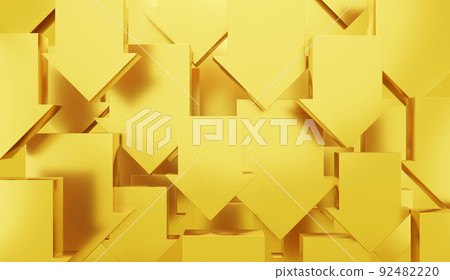 Lots of red down arrow shapes on a golden background. Image of price cut. Lots of red down arrow shapes on a golden background. Image of price cut. 92482220