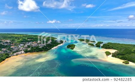 熱帶海洋和森林鳥瞰圖 92482285