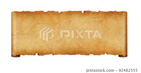 Old paper horizontal banner. Parchment scroll isolated on white Old paper horizontal banner. Parchment scroll isolated on white 92482555