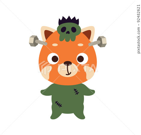 Cute little Halloween red panda in a Frankenstein costume. Cartoon animal character for kids t-shirts, nursery decoration, baby shower, greeting card, invitation. Vector stock illustration Cute little Halloween red panda in a Frankenstein costume. Cartoon animal character for kids t-shirts, nursery decoration, baby shower, greeting card, invitation. Vector stock illustration 92482621