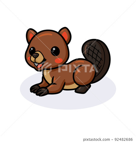 Cute little beaver cartoon posing 92482686
