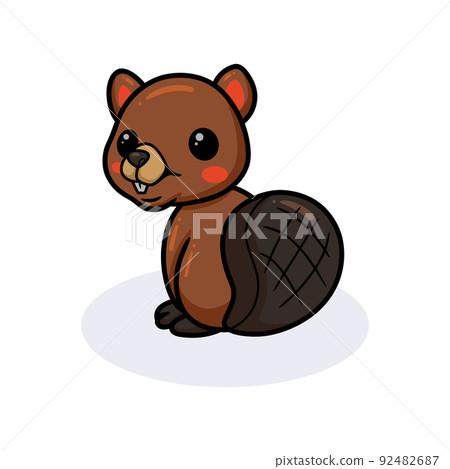 Cute little beaver cartoon sitting 92482687