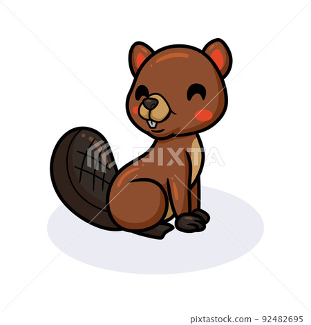 Cute little beaver cartoon sitting 92482695