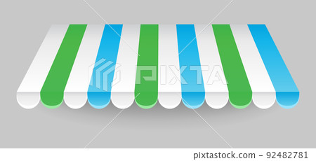Awning element. Sunshade prevent sunlight and rain. Shop decorating. Outdoor vintage striped canopy. Marketplace tent roof, template for design 92482781