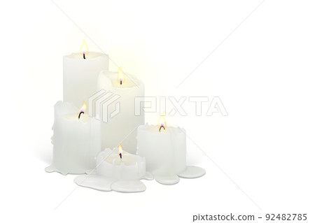 Set of realistic burning candles on a white background 92482785