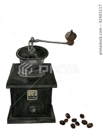 手工仿古咖啡磨和咖啡豆【手繪水彩】白色背景透明背景複製空間 92483217