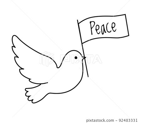 Peace with Pigeon Carrying Banner with Inscription as Symbol of Friendship and Harmony Outline Vector Illustration 92483331
