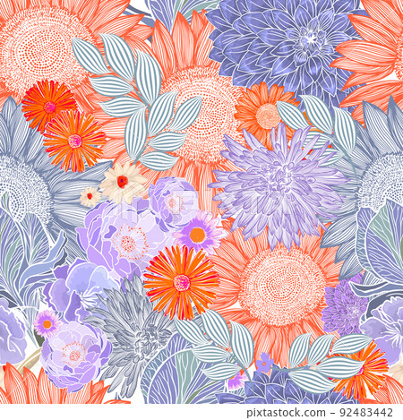 Seamless floral background. Vector illustration. Modern floral background. Trendy Folk style. 92483442
