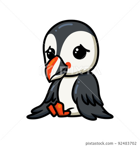 Cute little puffin bird cartoon sitting	 92483702