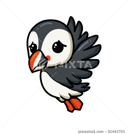 Cute little puffin bird cartoon flying	 92483703