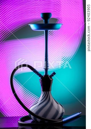 Blue eastern hookah on colorful background Blue eastern hookah on colorful background 92483905
