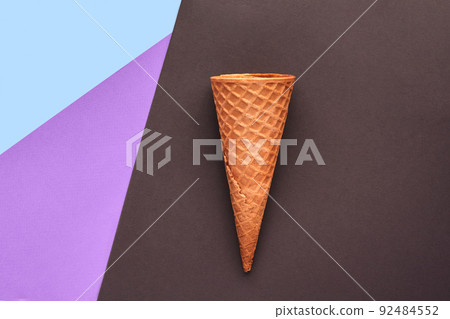 Ice cream waffle on hipster colors background. Styled flat lay. Minimal concept 92484552