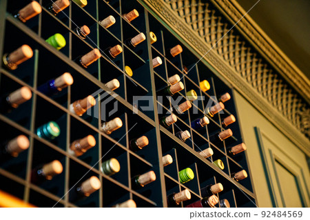 wine cabinet in the interior. alcohol storage in a restaurant or in the house. 92484569