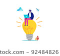 People Brainstorming for new idea, creative business ideas with a light bulbs. Business solution concept. Flat cartoon vector illustration 92484826