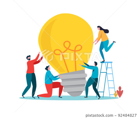 People Brainstorming for new idea, creative business ideas with a light bulbs. Business solution concept. Flat cartoon vector illustration People Brainstorming for new idea, creative business ideas with a light bulbs. Business solution concept. Flat cartoon vector illustration 92484827