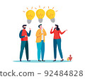 People Brainstorming for new idea, creative business ideas with a light bulbs. Business solution concept. Flat cartoon vector illustration 92484828