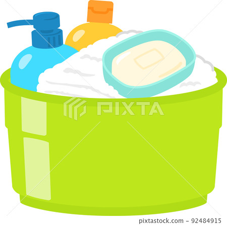 帶毛巾和洗髮水的浴缸 92484915