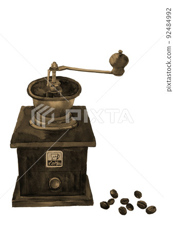 手工仿古咖啡磨棕褐色調【手繪水彩】白底透明背景複製空間 92484992