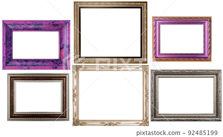Set Classic Old Vintage Wooden mockup canvas frames isolated on white background. Blank Beautiful and diverse subject moulding baguette. Design element. use for framing paintings, mirrors or photo. Set Classic Old Vintage Wooden mockup canvas frames isolated on white background. Blank Beautiful and diverse subject moulding baguette. Design element. use for framing paintings, mirrors or photo. 92485199