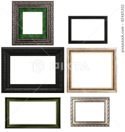 Set Classic Old Vintage Wooden mockup canvas frames isolated on white background. Blank Beautiful and diverse subject moulding baguette. Design element. use for framing paintings, mirrors or photo. Set Classic Old Vintage Wooden mockup canvas frames isolated on white background. Blank Beautiful and diverse subject moulding baguette. Design element. use for framing paintings, mirrors or photo. 92485202