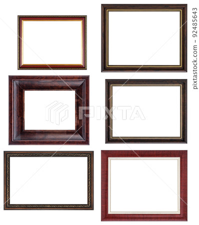 Set Classic Old Vintage Wooden mockup canvas frames isolated on white background. Blank Beautiful and diverse subject moulding baguette. Design element. use for framing paintings, mirrors or photo. Set Classic Old Vintage Wooden mockup canvas frames isolated on white background. Blank Beautiful and diverse subject moulding baguette. Design element. use for framing paintings, mirrors or photo. 92485643