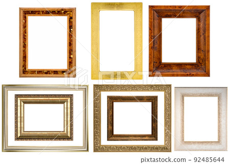 Set Classic Old Vintage Wooden mockup canvas frames isolated on white background. Blank Beautiful and diverse subject moulding baguette. Design element. use for framing paintings, mirrors or photo. Set Classic Old Vintage Wooden mockup canvas frames isolated on white background. Blank Beautiful and diverse subject moulding baguette. Design element. use for framing paintings, mirrors or photo. 92485644