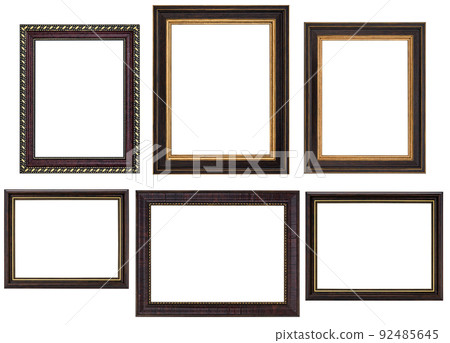 Set Classic Old Vintage Wooden mockup canvas frames isolated on white background. Blank Beautiful and diverse subject moulding baguette. Design element. use for framing paintings, mirrors or photo. Set Classic Old Vintage Wooden mockup canvas frames isolated on white background. Blank Beautiful and diverse subject moulding baguette. Design element. use for framing paintings, mirrors or photo. 92485645