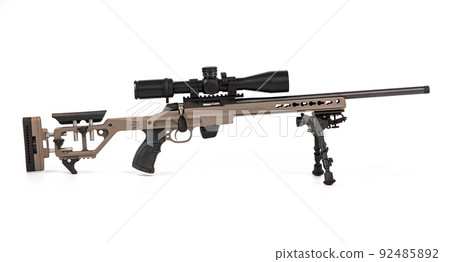 A sniper rifle with an optical sight bipod side view A sniper rifle with an optical sight bipod side view 92485892