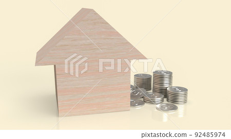 The wood home and money coins for property or business concept 3d rendering The wood home and money coins for property or business concept 3d rendering 92485974