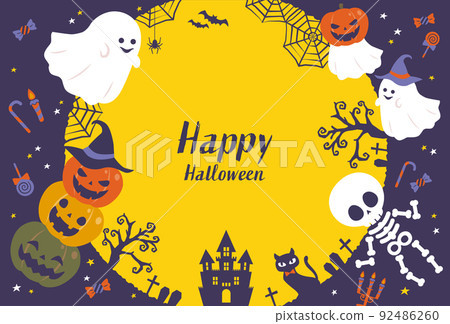 萬聖節南瓜、鬼魂和骷髏的可愛恐怖背景材料 92486260