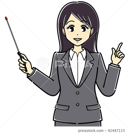 Woman in a suit with a pointer (upper body / front) Woman in a suit with a pointer (upper body / front) 92487115