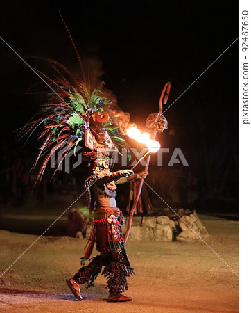 Mayan warrior in tradional dress Mayan warrior in tradional dress 92487650