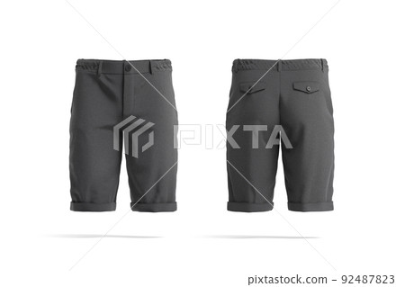 Blank black men shorts mockup, front and back view Blank black men shorts mockup, front and back view 92487823