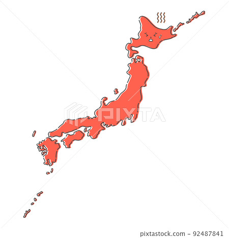Handwritten map of Japan with a hot face --Simple red Japanese archipelago --Loose paint and soft black lines Handwritten map of Japan with a hot face --Simple red Japanese archipelago --Loose paint and soft black lines 92487841