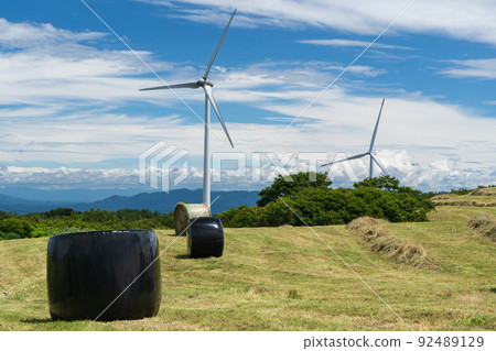 風車和夏日天空和草地景觀 92489129