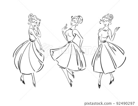 Set of fashion freehand dresses collection sketches 92490297